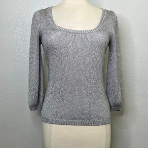 Boden Glitter‎ Scoop Neck 3/4 Sleeve  Silver Gray Sweater Size 00